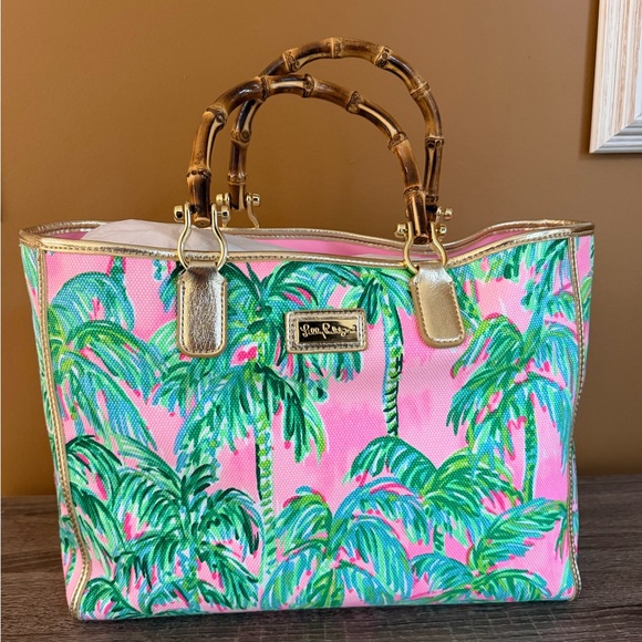 NWT Lilly Pulitzer Greydon Canvas Tote Pink Blossom Suite Views - Picture 2 of 5